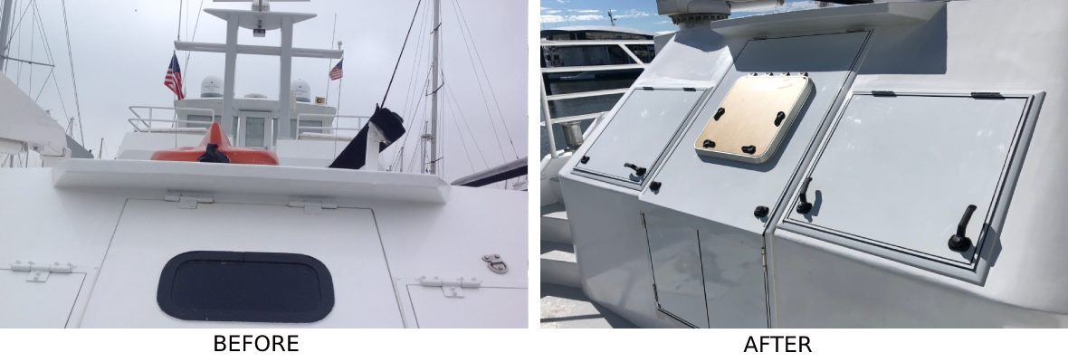 Boat windscreen before and after replacement