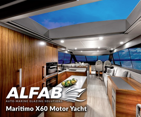 Interior of Maritimo X60, wooden kitchen